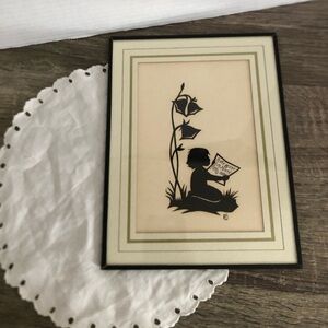 Vtg Reverse Silhouette Girl Singing Artwork